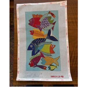 Laurel Burch "Pescado" Needlepoint Canvas 15.5"x9" Fish Design Hand Painted